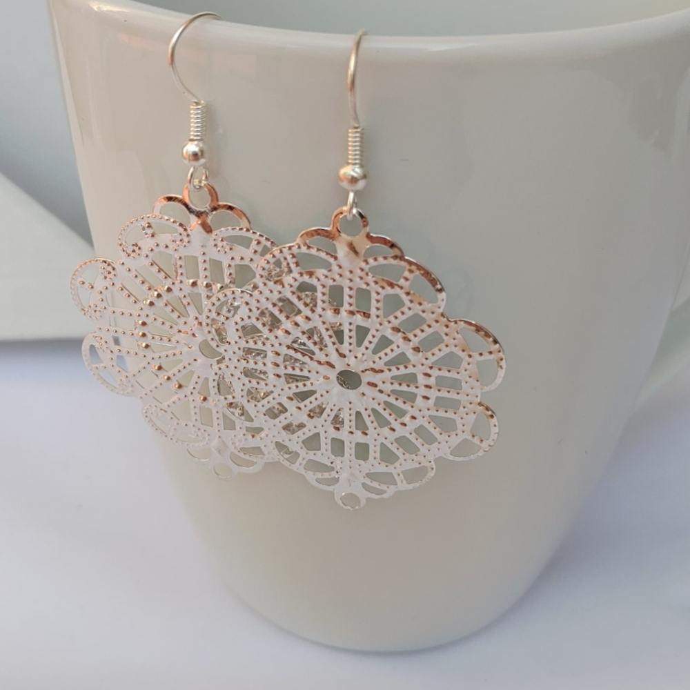 2/$10 or 4/$15 Silver Laser-cut Print Earrings